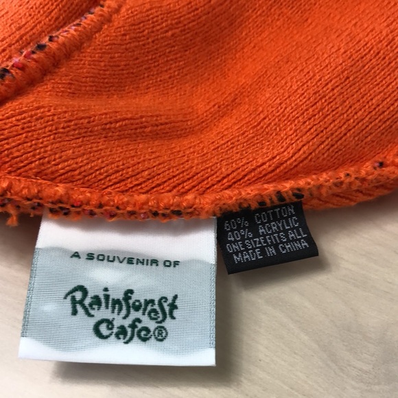 Rainforest Cafe Earflap Hat Knit Animal Paw Print Pink Orange Tassels One Size - Picture 7 of 9